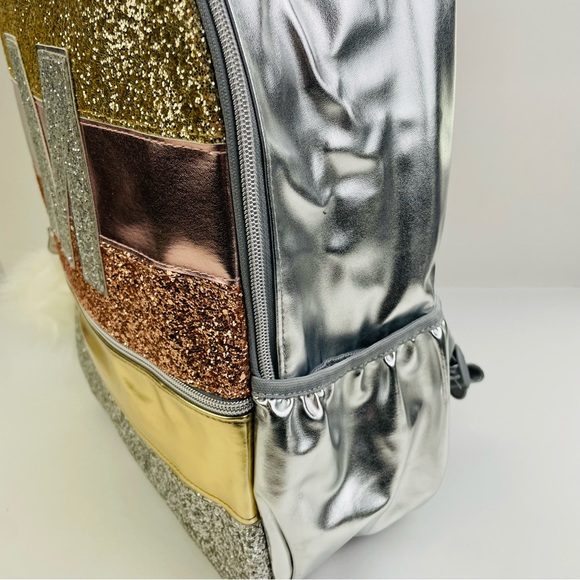 Justice Girls Metallic Glitter ‘M’ Initial Backpack and ‘M’ Knit Pink Winter Cap - Picture 4 of 12
